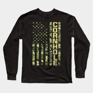 Cornhole Player USA Flag Camo Long Sleeve T-Shirt